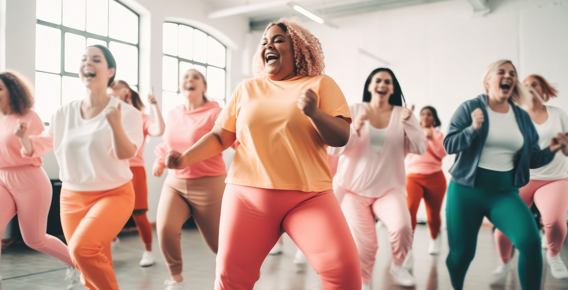 smiling women participating in an exercise class